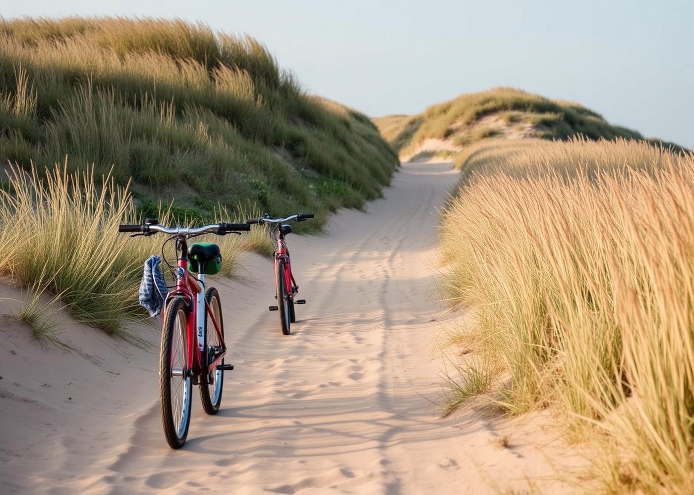 Fietsen op een zandpad door de duinen